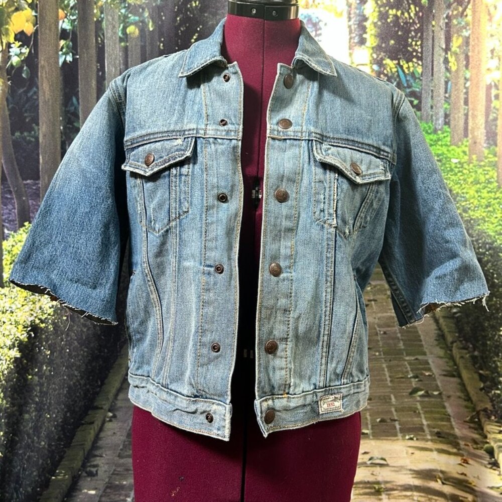 Vintage ABERCROMBIE & FITCH Distressed Denim Trucker Jacket SIZE M